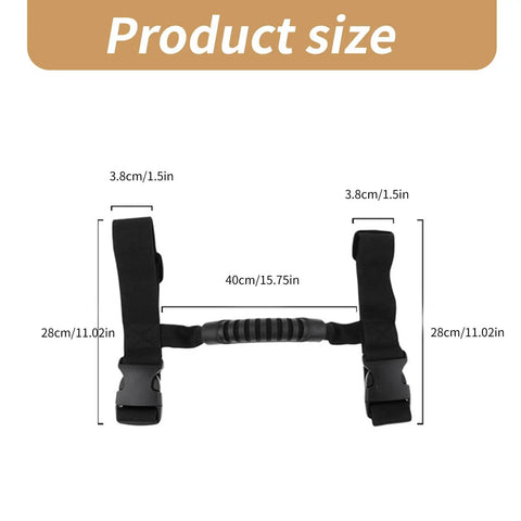 Diving Tanks Carriers Adjustable Holder Air Cylinder Strap With Ergonomic Handle, size dimensions and ergonomic design shown.