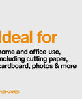 Text image: "Ideal for home and office use, including cutting paper, cardboard, photos & more."