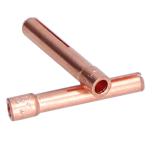 Close-up of 1.6mm Orifice Collet Copper Set With 20 Tungsten Electrodes For QQ150 Welding Torch Accessories, showing copper build