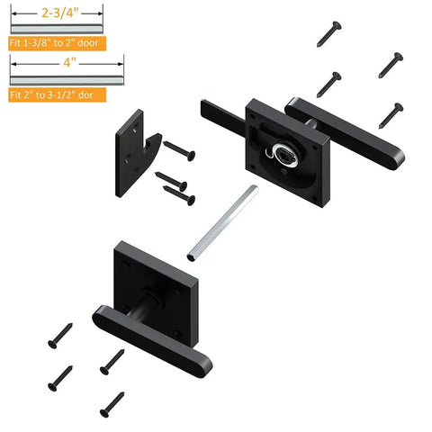 Double Sided Gate Latch For Right Inswing Gates, Self Locking, Handles On Both Sides, Black Finish, Easy Spring Loaded Privacy Lock For Quick, No Fuss Outdoor Gate Security, black aluminum, with screws