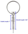 Two Pack Quick Release Pin 1/4 Inch Diameter With Drop Cam And Spring Overall Length 1.66 Inches Usable Length 1 Inch Marine Grade 316 Stainless Steel Bimini Top Pins And Deck Hardware front view