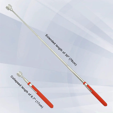 Magnetic Pickup Tool Set Pack Of Two With A Flexible 2 Pound Magnet And A Telescoping 10 Pound Magnet showing telescoping length.