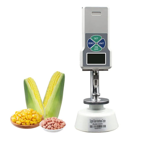 Digital Grain Hardness Tester Durometer For Wheat, Rice, Soybean, Mung Bean With Clear Digital Display Easy Readout Lightweight Portable Grain Quality Gauge Two Unit Readout Kilograms And Newtons Battery Protected. shown with corn, beans
