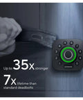Image showing the Smart Lock With Door Sensor And 7 In 1 Keyless Entry, Fingerprint ID, Auto Unlock next to a hammer, highlighting durability.