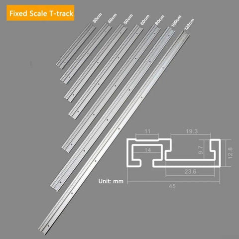 Aluminum Alloy 45 Type T Track With Scale Slot Miter Track showcasing multiple lengths for woodworking jigs