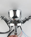 Kick It Up A Notch With This 72V Waterproof Ebike LCD Display Speedometer For 48-72V Scooters And Trikes Featuring 6 Pin Interface Bright Backlit Screen For Easy Night Riding And Crisp Data Reads chrome LCD speedometer on handlebar mount with wiring