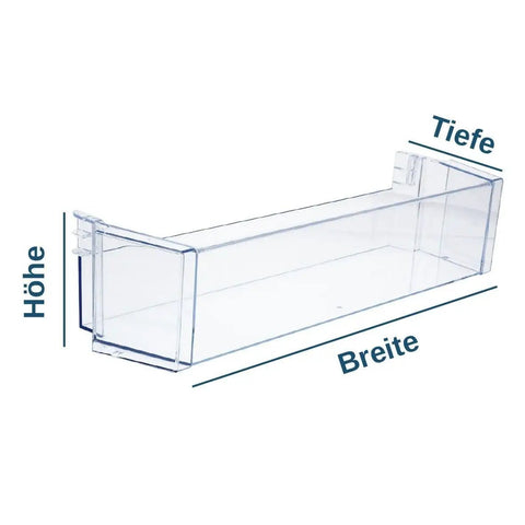Transparent view of Door Shelf Bin For Refrigerator DA97-06175F Replacement, White OEM Part with dimensions labeled.