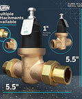 Front view of Zurn Wilkins NR3XL pressure reducing valve, brass body with double-union FNPT copper-sweat connections, 1 inch.