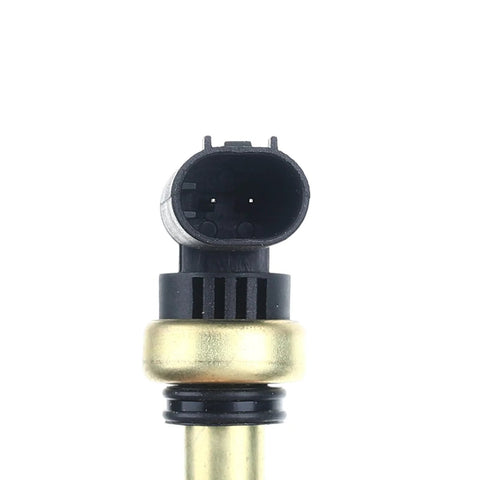 A-Premium coolant temperature sensor with brass stem and black 2-pin connector, front view