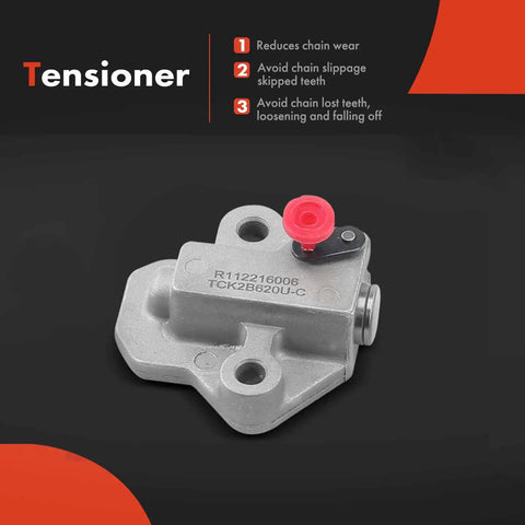 Close-up of metal tensioner from Must-Have Engine Timing Chain Kit With Tensioner For Hyundai And Kia 1.6L DOHC Vehicles