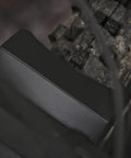Close-up of Front Mountain Bike Mud Guard Face Fender Shield, black, easy Velcro install on tire, protects from spray and mud.