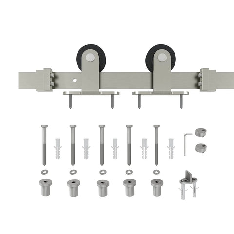 6 Ft Beefy Brushed Nickel Sliding Barn Door Hardware Kit With Quiet Hanger Rollers And Flat Track, Easy To Install