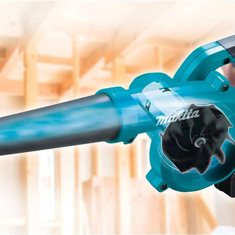Cordless Handheld Leaf Blower With Vacuum Mode Powered By 18V Battery showing motor detail and air flow in use