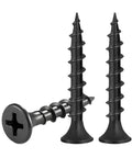 50 Piece Size 6 Drywall Screws For Wood And Drywall Coarse Thread Phillips Bugle Head Black Finish Heavy Duty And Ready For DIY Home Repairs And Small Industrial Projects 3.5x25mm shown with close-up of thread and head