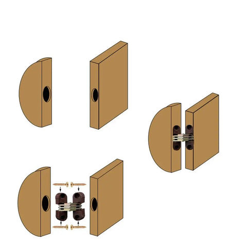 Illustration of Six Pack Hidden Folding Door Hinges Concealed Barrel Pivot Connector Heavy Duty Furniture Hardware.