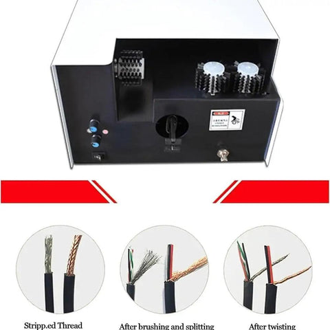 Saditesdk Automatic Wire Stripper And Cutting Tool With Adjustable Separation Function, showing cable prepping and results after use.