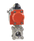 Three Quarter Inch Pneumatic Actuated Ball Valve Double Acting 3 Piece Stainless Steel Valve With PTFE Seats front view