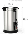Front view of 100 Cup Coffee Urn Built For Parties And Big Events, Party Ready 14L Large Commercial Coffee Maker, Stainless Steel Hot Beverage Dispenser For Weddings And Buffets, Keeps Coffee Hot For Hours And Delivers Fresh Brew On Demand, showing product size 11.4x20.4 inches.