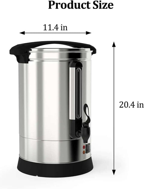 Front view of 100 Cup Coffee Urn Built For Parties And Big Events, Party Ready 14L Large Commercial Coffee Maker, Stainless Steel Hot Beverage Dispenser For Weddings And Buffets, Keeps Coffee Hot For Hours And Delivers Fresh Brew On Demand, showing product size 11.4x20.4 inches.
