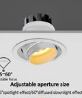 UWYTGF 10 Pack 4.5 Inch Gimbal Led Recessed Light showing adjustable focus feature with aperture size scale.