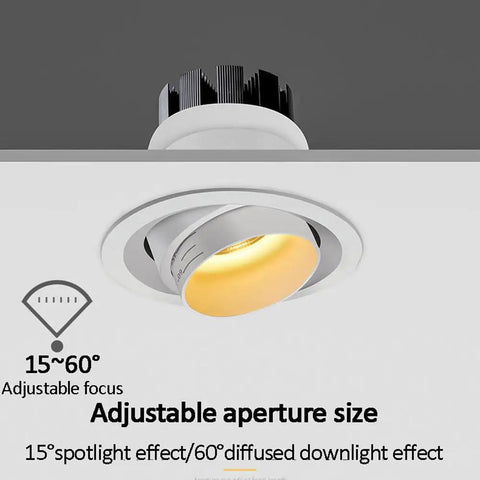 UWYTGF 10 Pack 4.5 Inch Gimbal Led Recessed Light showing adjustable focus feature with aperture size scale.