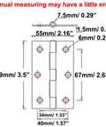 Diagram of Heavy Duty 2 Pack 3.5 Inch Folding Butt Hinges In 304 Stainless Steel With Brushed Finish for measurements and installation.