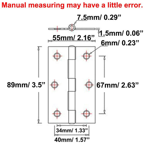 Diagram of Heavy Duty 2 Pack 3.5 Inch Folding Butt Hinges In 304 Stainless Steel With Brushed Finish for measurements and installation.