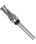 Compact Up And Down Compression Router Bit For Woodworking Carving Engraving With Hardened Steel Core For Flush Trim Finish On Any Direction Endgrain Perfect For Table Mount Or Handheld Tools, close-up view.