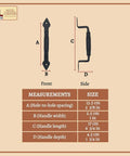 Mystic Colonial Rustic Cast Iron Barn Door Handles Set Of 2 In Black Finish with front and side view measurements