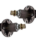 Two sealed spindle assemblies for 42 inch deck kit, designed for lawn riders, featuring heavy duty construction.