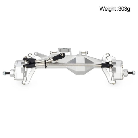 Front view of Beefed-Up 1 By 10 RC Portal Axle Set With BTA Servo Mount For Capra 1.9 UTB LCG Cheater Rig, silver CNC aluminum housing.