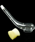 Queen Catcher Pipe Type Plastic Cage Beekeeping Tool Transparent with sponge plug, shown on black background.