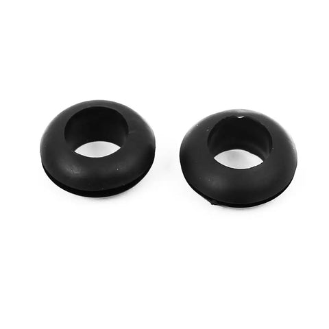 50 Pack Black Rubber Cable Grommets Featuring 12mm Inner Diameter, two grommets close-up showing double groove design.