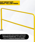Heavy Duty Industrial Safety Railing 72 Long By 42 High Rock Solid Steel Pipe Guardrail Featuring 20 Inch Midrail with bright yellow rust-resistant finish.