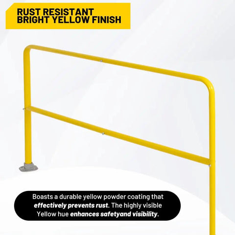 Heavy Duty Industrial Safety Railing 72 Long By 42 High Rock Solid Steel Pipe Guardrail Featuring 20 Inch Midrail with bright yellow rust-resistant finish.