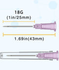 Sterile 18 Gauge 1 Inch Luer Lock Needles Pack Of 100 Disposable Individually Wrapped For Lab Research Industrial Use Plant Cultivation And Animal Husbandry Top Notch Single Use, showing needle dimensions 1 inch and 1.69 inches.