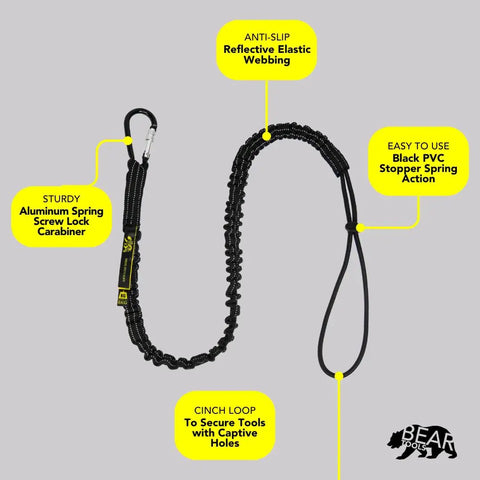 Tool Lanyard With Single Aluminum Carabiner And Adjustable Loop For Handy Hand Tools Tether On Home Renovation Scaffolding Window Cleaning And Construction Jobs Shock Cord Stopper 8 Kg Max Load 3 Pack shown with reflective webbing and anti-slip features.