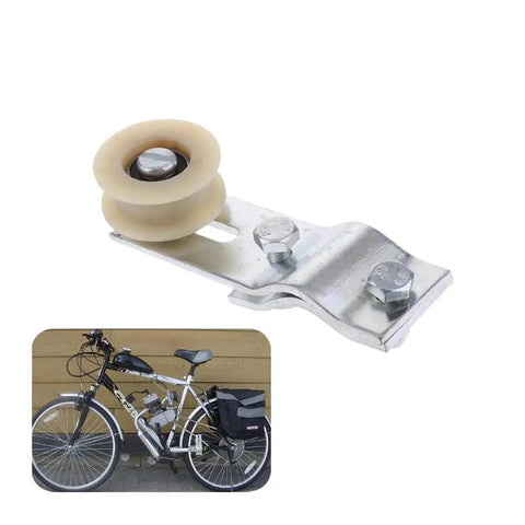 Awesome Pulley Chain Tensioner Bracket Roller Kit Fits 50cc To 80cc Motorized Bike Engine metal bracket with nylon roller on bicycle frame