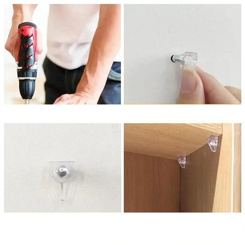 Clear Plastic Shelf Support Pins For Cabinets And Shelves Heavy Duty Wall Mount Pins Strong Load Bearing installed on wall