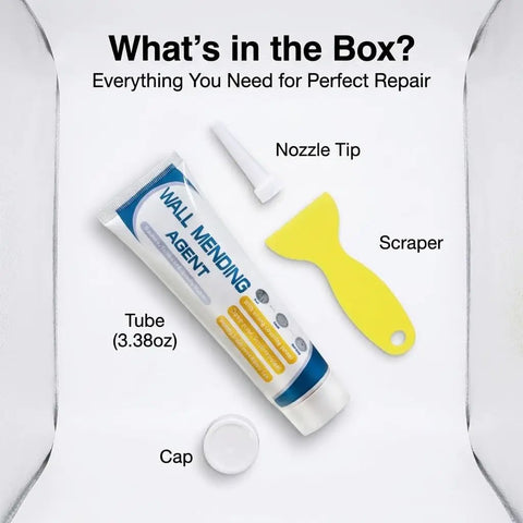 Wall Repair Kit With Scraper And Drywall Patch Paste For Holes And Cracks Quick Drying Patch Cream That Blends Into White Walls flat lay
