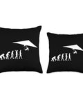 Evolution Of Hang Gliding Throw Pillow With Soaring Hang Glider Airsport Graphic For Adrenaline Junkies And Sky Lovers
