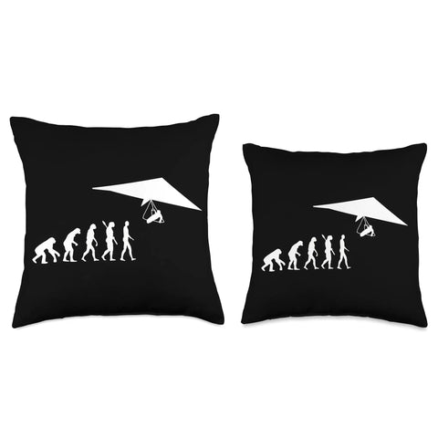 Evolution Of Hang Gliding Throw Pillow With Soaring Hang Glider Airsport Graphic For Adrenaline Junkies And Sky Lovers