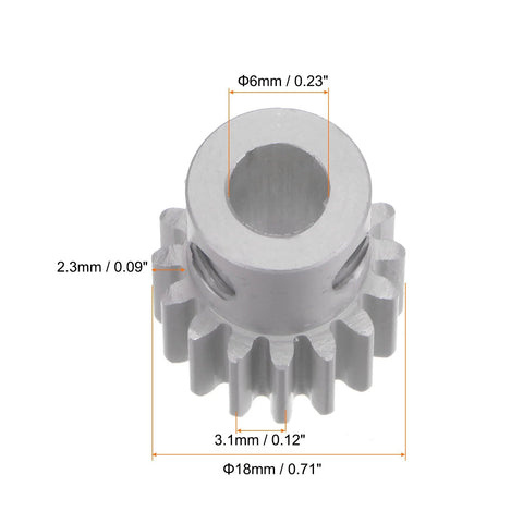 16T aluminum spur gear for RC cars, 6mm bore, 18mm diameter.