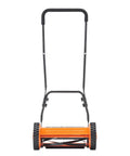 Front view of Manual Push Reel Lawn Mower with 14 inch cutting width and five blades for precise trim adjustable height from 0.6 to 1.75 inches