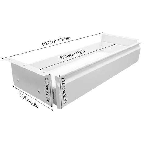 Slick 22 Inch Under Mount Desk Drawer Slide Out Kit, showing dimensions, solid white storage organizer for workstations.