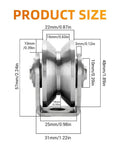 2 Pack V Groove Wheel Pulleys Measuring 1.89 Inch Made From Tough 201 Stainless Steel With Silent Double Bearings Sized For Sliding Gate Tracks And Steel Cables To Crush Heavy Loads And Glide Smoothly Through Daily Chores product size dimensions diagram.