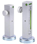 Adjustable Magnetic Camber Gauge Tool For Vehicle Suspension And Wheel Alignment, Precise Camber And Caster Measurement For Truck Car RV, Easy Magnetic Reference After Dismantling Or Reinstall, 1 Pc displays two vertical metal gauges with bubble levels and knob.