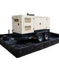 MightyBerm Fuel Spill Containment Berm, 6 Foot By 10 Foot Large With 12 Inch Walls, 448 Gallon Capacity, black, with generator on it
