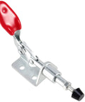 Close-up of 20 Pack Adjustable Toggle Clamps 301AM, Push Pull Quick Release Toggle Clamp with red handle and metal base.