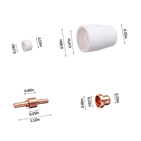 Top Tier Plasma Cutter Consumables And Spares Kit With 100 Electrodes Plus Nozzles For PT31 CUT30 40 50 Torch parts including ceramic nozzles and copper connectors.